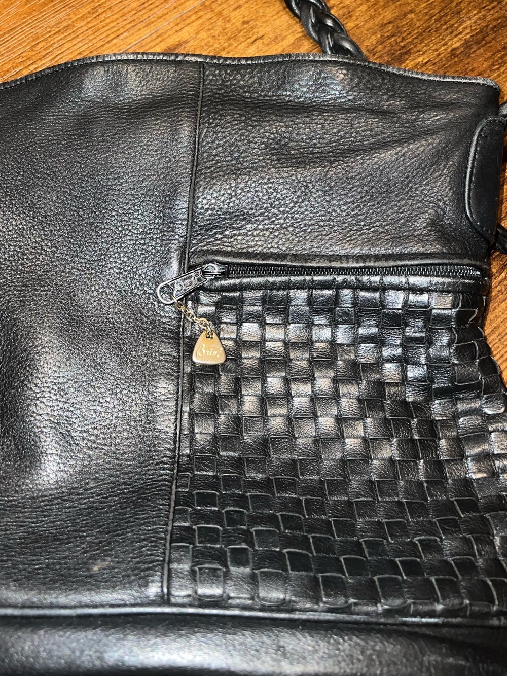 Vintage Brio! Purse Black Leather Braided Strap Crossbody Satchel Bag - Picture 6 of 9